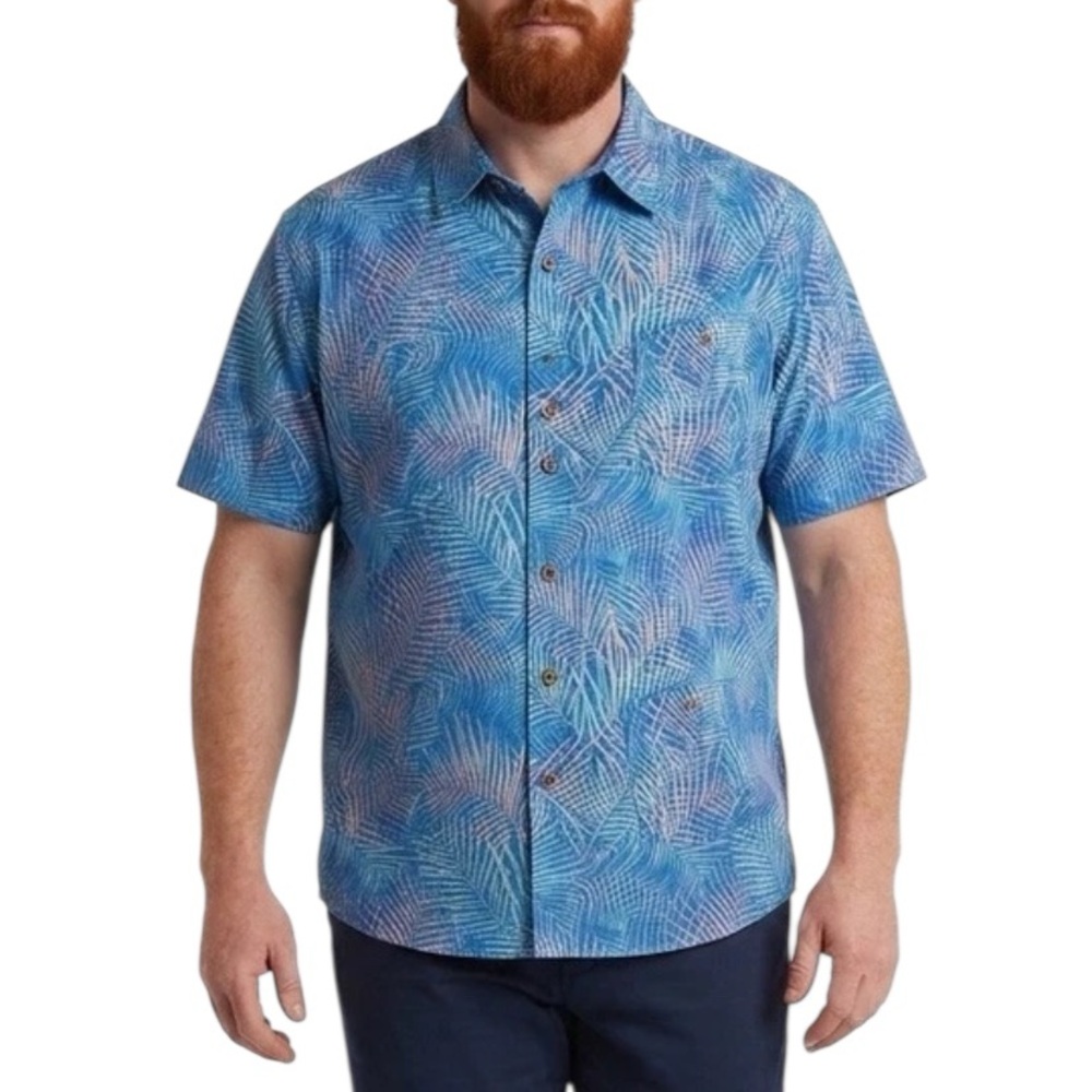 Havana Jim Camp Shirt Men’s Size Medium Blue Aloha Luau Tropical Floral Hawaiian